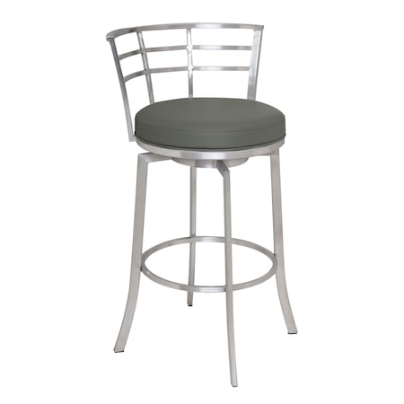 Armen Living Viper 26" Counter Height Swivel Gray Faux Leather and Brushed Stainless Steel Bar Stool LCVI26BAGR